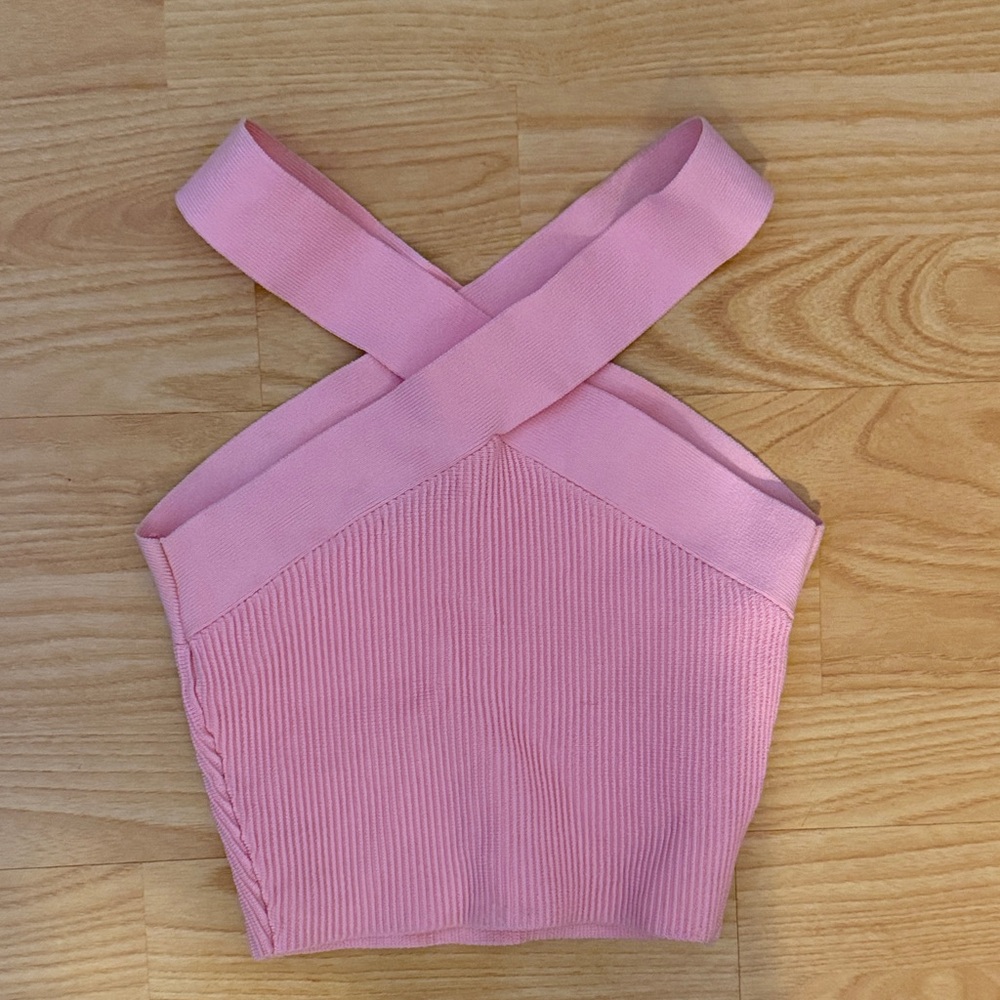 Babaton Pink Cross-Back Crop Top